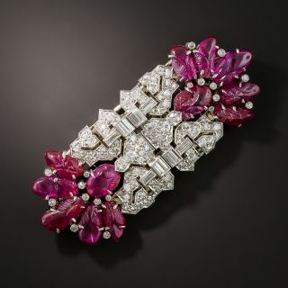 Art Deco Carved Ruby and Diamond Clips/Brooch - 3