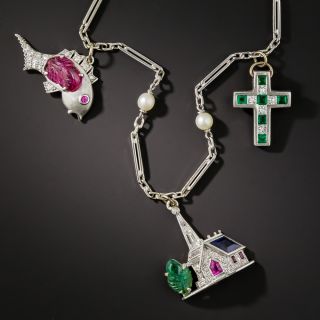 Art Deco Christian Symbols Charm Bracelet - 5