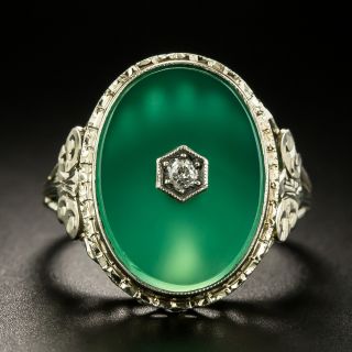 Art Deco Chrysoprase and Diamond Ring - 5