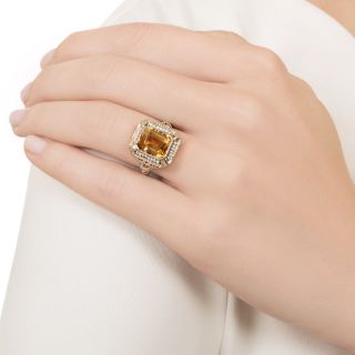 Art Deco Citrine and Seed Pearl Filigree Ring