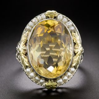 Art Deco Citrine and Seed Pearl Ring - 3