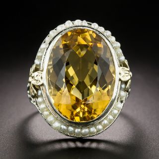 Art Deco Citrine and Seed Pearl Ring - 3