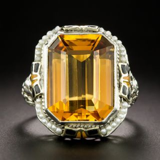 Art Deco Citrine, Seed Pearl And Enamel Ring - 2