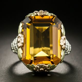 Art Deco Citrine Tri-Color Gold Ring - 2