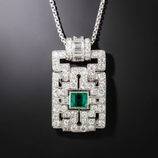 Art Deco Colombian Emerald and Diamond Pendant - 2