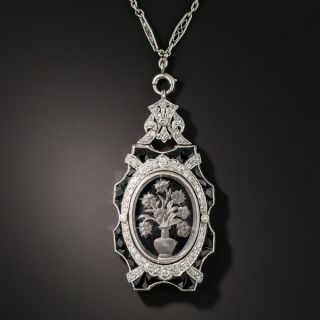Art Deco Crystal, Diamond and Onyx Pendant Necklace - 3