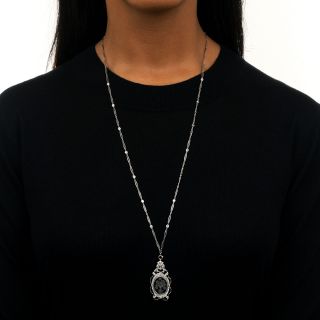 Art Deco Crystal, Diamond and Onyx Pendant Necklace