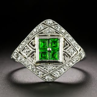 Art Deco Demantoid Garnet and Diamond Ring - 2