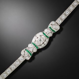 Art Deco Diamond And Calibre Emerald Bracelet - 3
