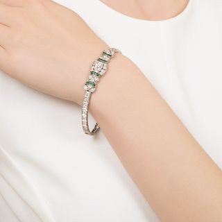 Art Deco Diamond And Calibre Emerald Bracelet
