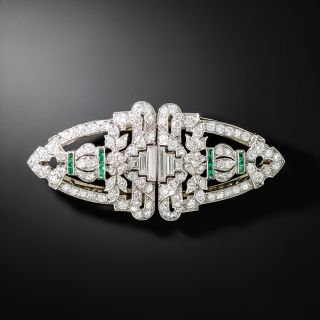 Art Deco Diamond and Calibre Emerald Dress Clips/Brooch  - 2