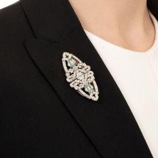Art Deco Diamond and Calibre Emerald Dress Clips/Brooch 