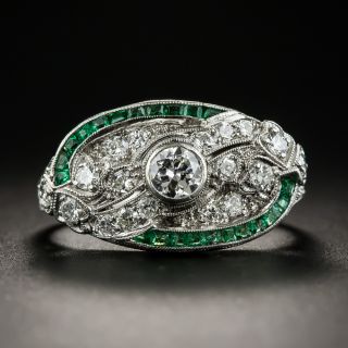 Art Deco Diamond and Calibre Emerald Ring - 1