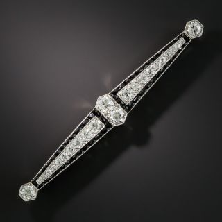 Art Deco Diamond and Calibre Onyx Bar Pin - 1