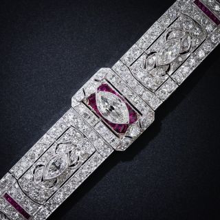Art Deco Diamond and Calibre Ruby Bracelet - 3