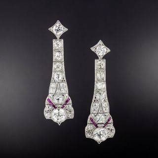 Art Deco Diamond and Calibre Ruby Dangle Earrings - 2
