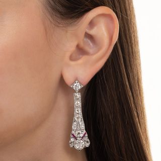 Art Deco Diamond and Calibre Ruby Dangle Earrings