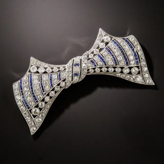 Art Deco Diamond and Calibre Sapphire* Bow Pin - 4
