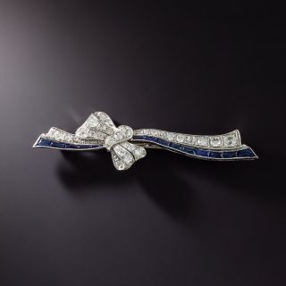 Art Deco Diamond and Calibre Sapphire Bow Pin - 1