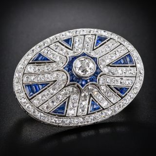 Art Deco Diamond and Calibre Sapphire Brooch - 1