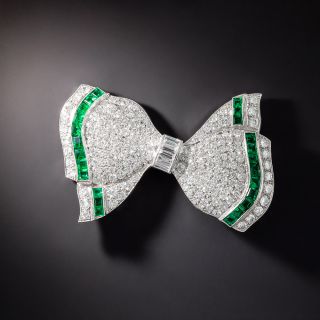 Art Deco Diamond and Emerald Bow - 1