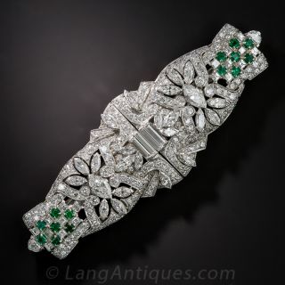 Art Deco Diamond and Emerald Dress Clips/Brooch  - 1