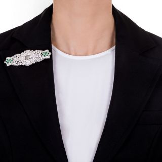 Art Deco Diamond and Emerald Dress Clips/Brooch 