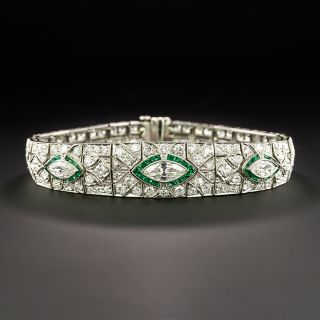 Art Deco Diamond and Emerald Glass Bracelet - 2