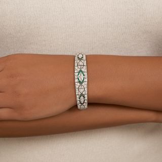 Art Deco Diamond and Emerald Glass Bracelet