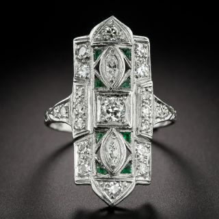Art Deco Diamond and Emerald-Green Glass Dinner Ring - 2
