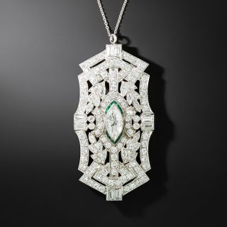 Art Deco Diamond and Emerald Pendant/ Brooch - 2