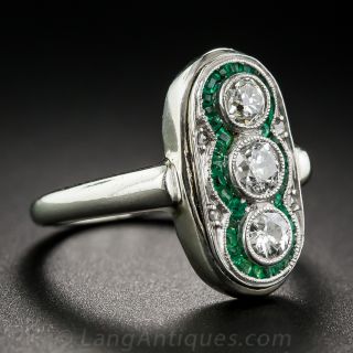 Art Deco Diamond and Emerald  Ring