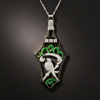 Art Deco Diamond and Enamel Bird Necklace - 1