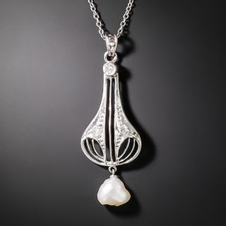 Art Deco Diamond And Freshwater Pearl Lavaliere - 3