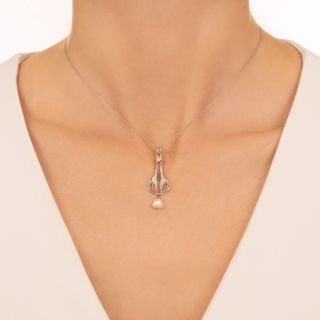 Art Deco Diamond And Freshwater Pearl Lavaliere