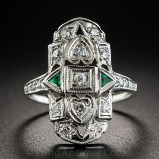Art Deco Diamond and Green Calibre Dinner Ring