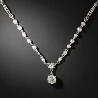 Art Deco Diamond and Natural Pearl Necklace - 3