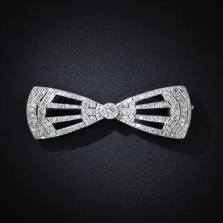 Art Deco Diamond and Onyx Bow Brooch - 4