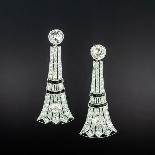 Art Deco Diamond and Onyx Dangle Earrings - 1