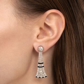 Art Deco Diamond and Onyx Dangle Earrings