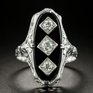 Art Deco Diamond and Onyx Filigree Dinner Ring - 1