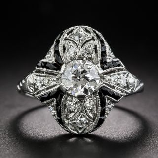 Art Deco Diamond and Onyx Ring - GIA E VS1 - 4