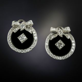 Art Deco Diamond and Onyx Wreath Earrings - 1