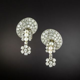 Art Deco Diamond and Pearl Earrings - 2
