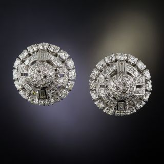 Art Deco Diamond and Platinum Dome Earrings - 1