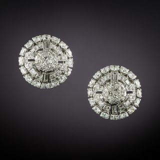Art Deco Diamond and Platinum Dome Earrings - 1