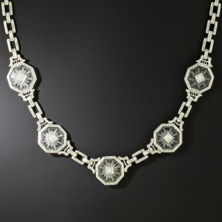 Art Deco Diamond and Rock Crystal Quartz Necklace by Krementz - 4