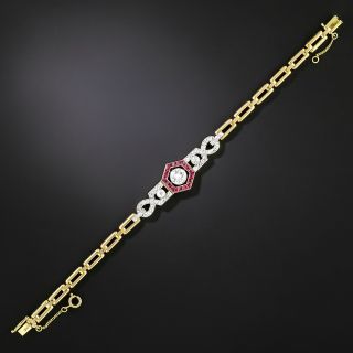 Art Deco Diamond and Ruby* Calibre Bracelet - 2