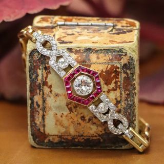 Art Deco Diamond and *Ruby Calibre Bracelet