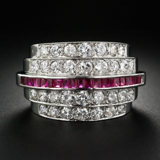 Art Deco Diamond and Ruby Five Row Band Ring - 6